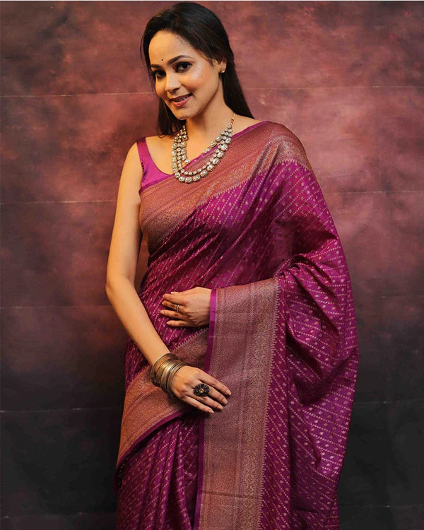 Womenline Wine Color Banarasi Soft Silk Saree