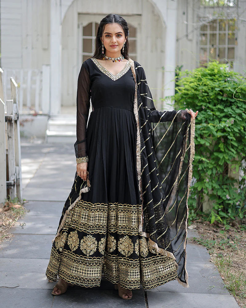 Womenline Black Color Designer Fully Stitched Anarkali Gown