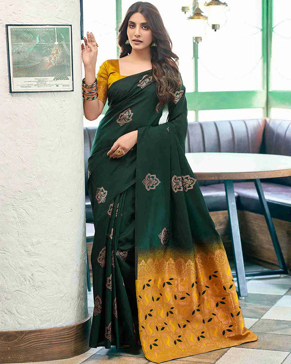 Womenline Green Color Banarasi Jacquard Soft Silk Saree