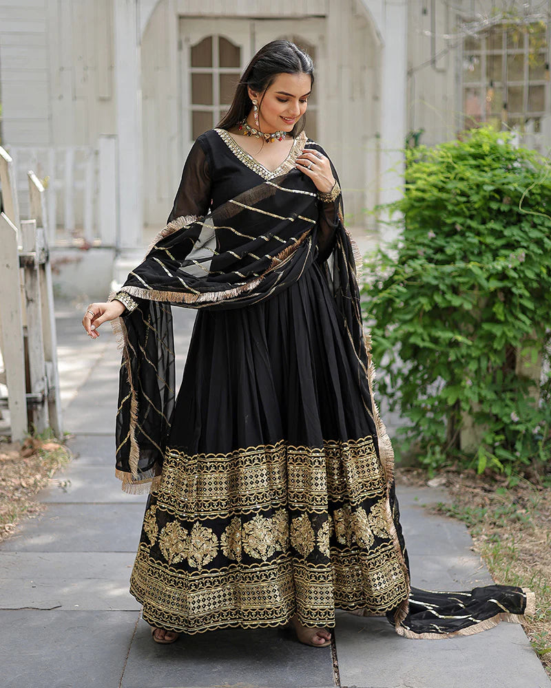 Womenline Black Color Designer Fully Stitched Anarkali Gown
