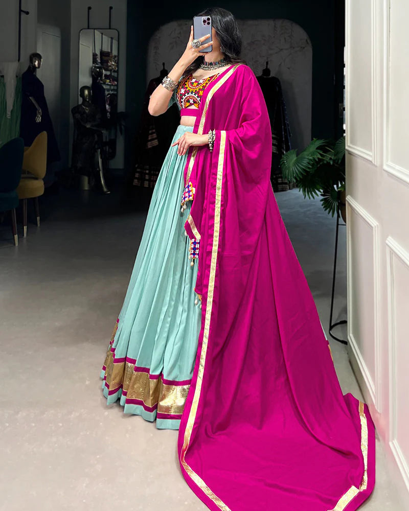 Womenline Sea Green Color Rayon Navratri Lehenga Choli