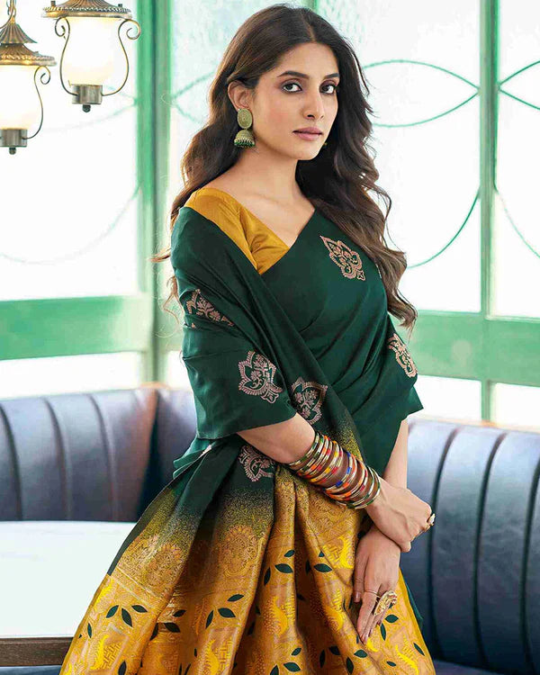 Womenline Green Color Banarasi Jacquard Soft Silk Saree