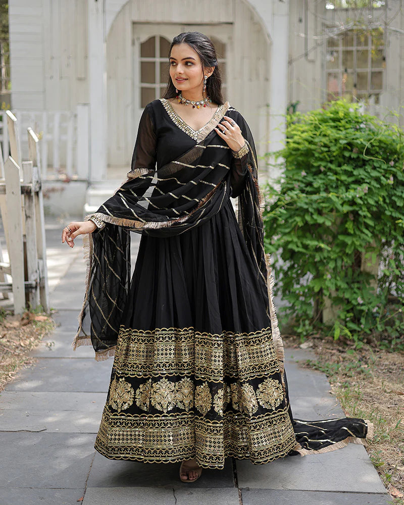 Womenline Black Color Designer Fully Stitched Anarkali Gown
