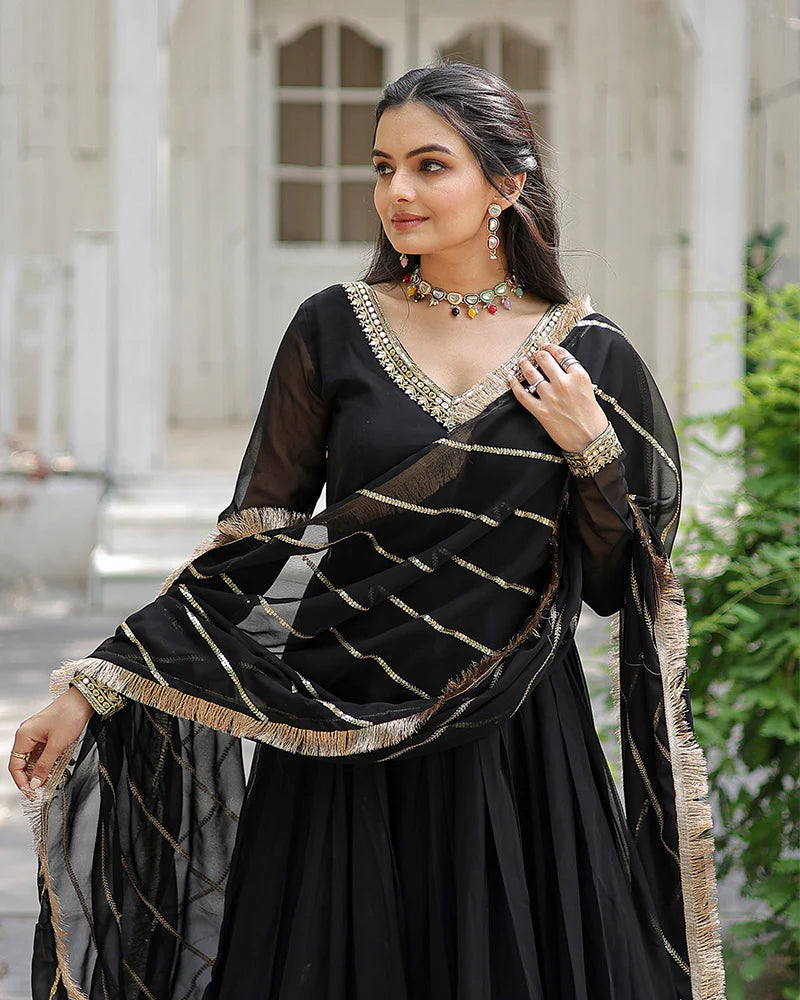 Womenline Black Color Designer Fully Stitched Anarkali Gown