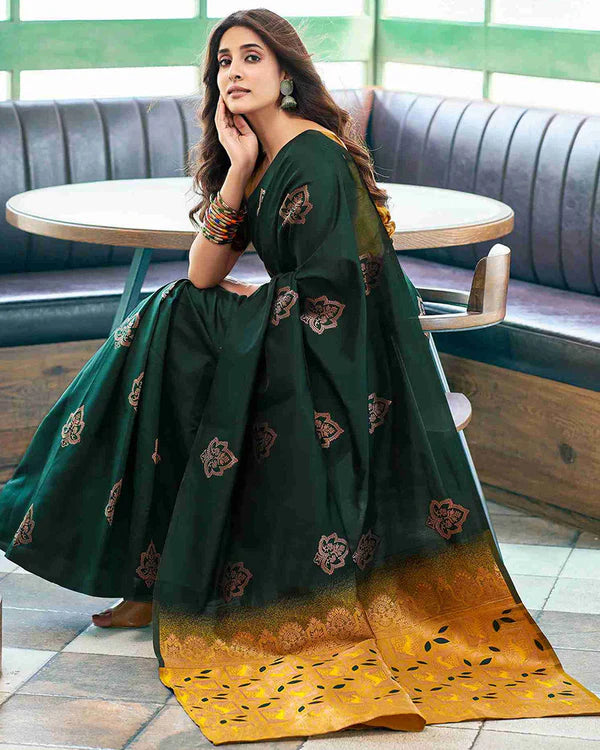 Womenline Green Color Banarasi Jacquard Soft Silk Saree