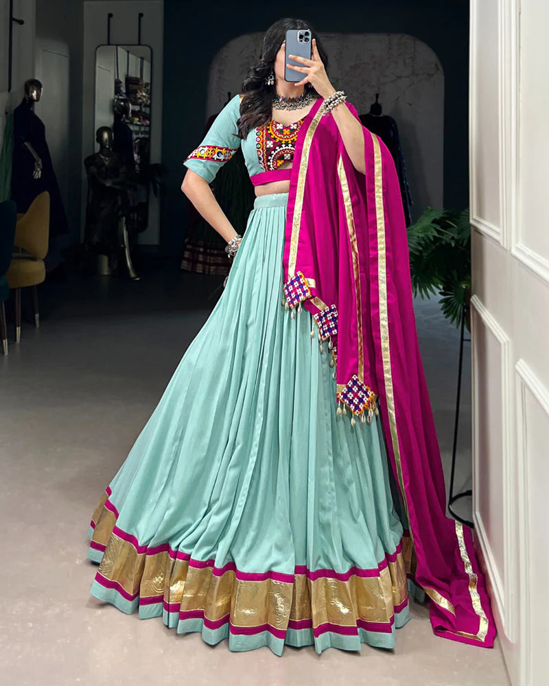 Womenline Sea Green Color Rayon Navratri Lehenga Choli