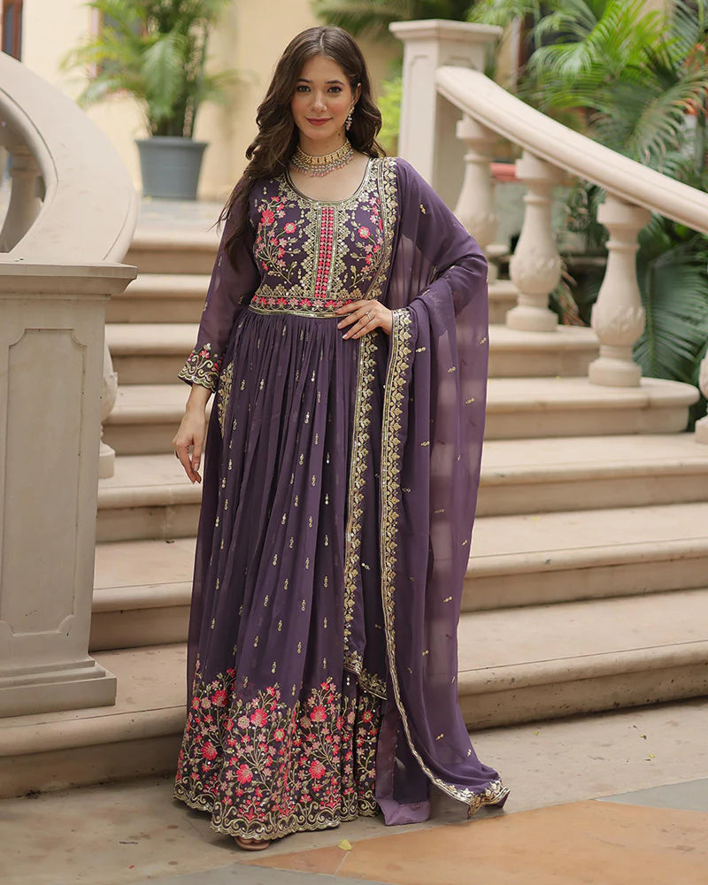 Womenline Designer Lavender Color Three Piece Sharara Suit