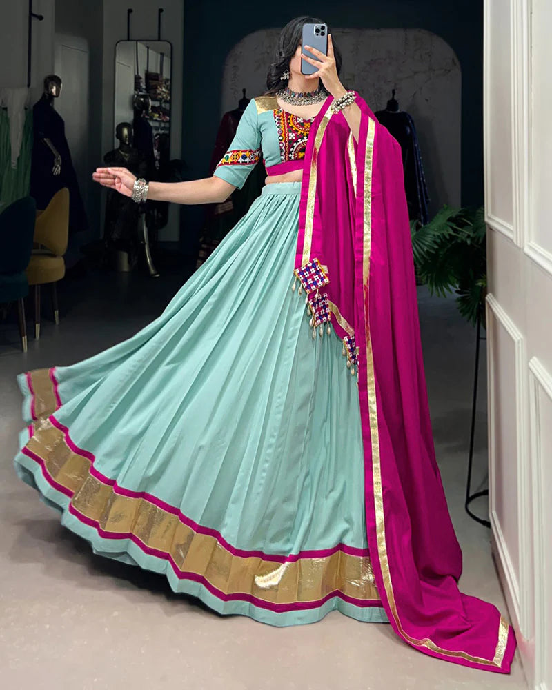 Womenline Sea Green Color Rayon Navratri Lehenga Choli