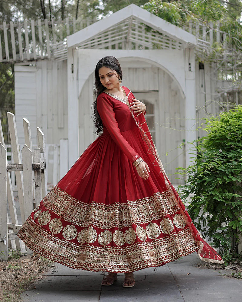 Womenline Maroon Color Designer Fully Stitched Anarkali Gown