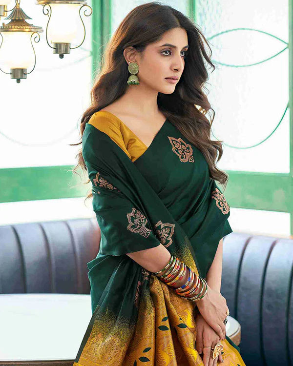 Womenline Green Color Banarasi Jacquard Soft Silk Saree