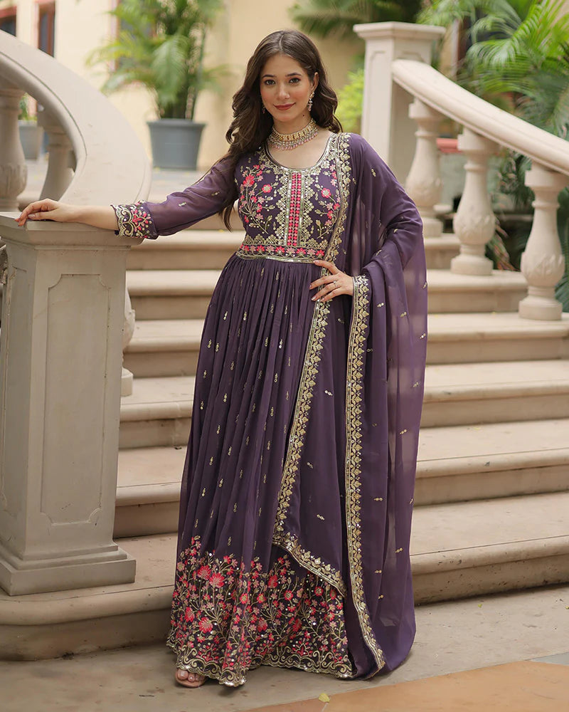 Womenline Designer Lavender Color Three Piece Sharara Suit