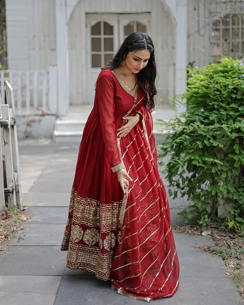 Womenline Maroon Color Designer Fully Stitched Anarkali Gown