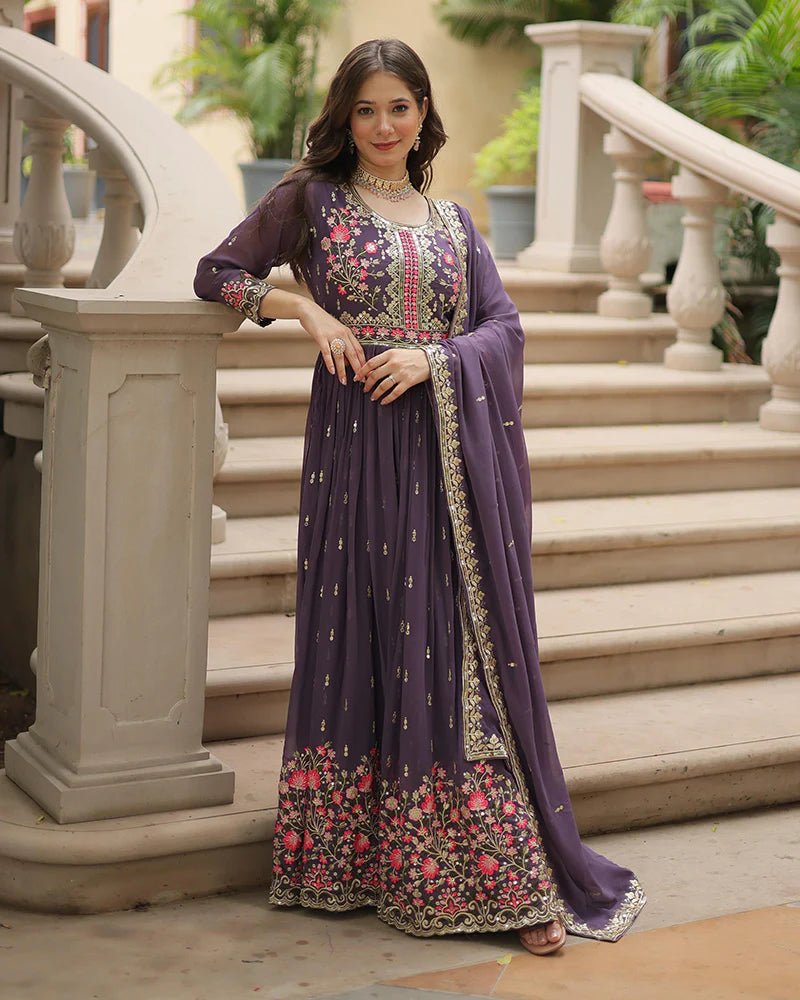 Womenline Designer Lavender Color Three Piece Sharara Suit