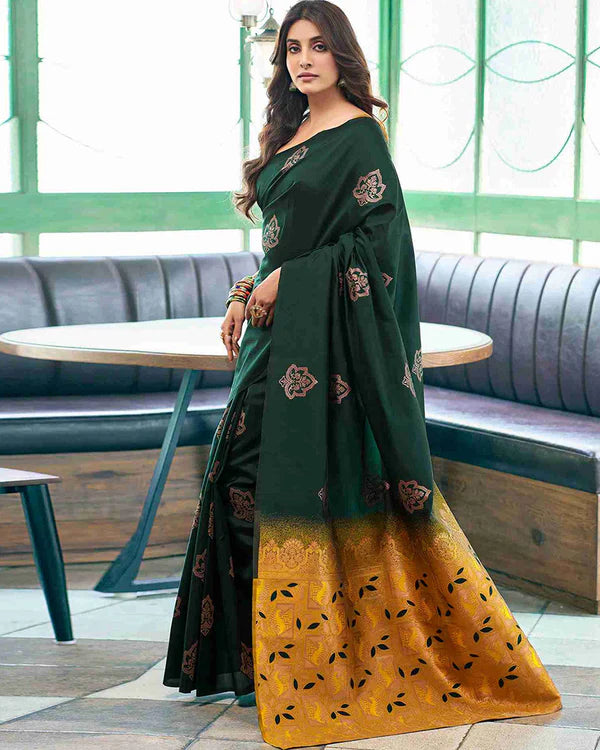 Womenline Green Color Banarasi Jacquard Soft Silk Saree