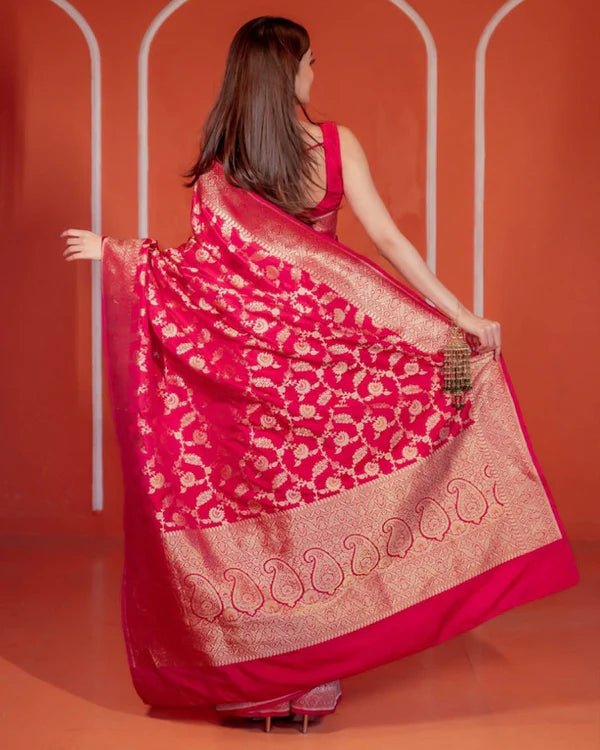 Womenline Rani Pink Color Banarasi Soft Silk Saree