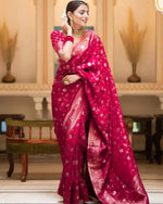 Womenline Rani Pink Color Banarasi Jacquard With Zari Work Saree
