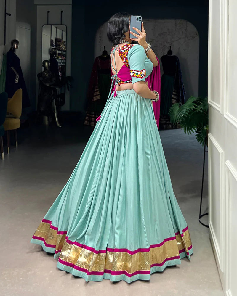 Womenline Sea Green Color Rayon Navratri Lehenga Choli