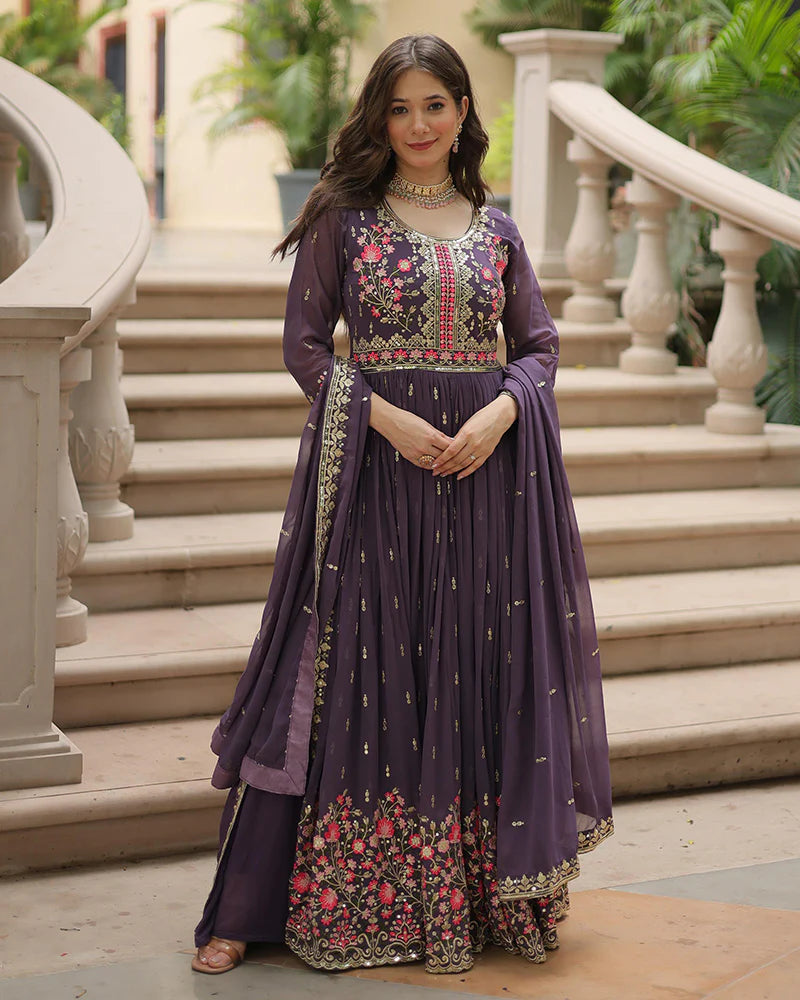 Womenline Designer Lavender Color Three Piece Sharara Suit