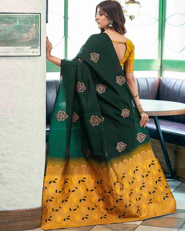 Womenline Green Color Banarasi Jacquard Soft Silk Saree