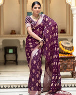 Womenline Wine Color Banarasi All Over Jacquard Soft Silk Saree