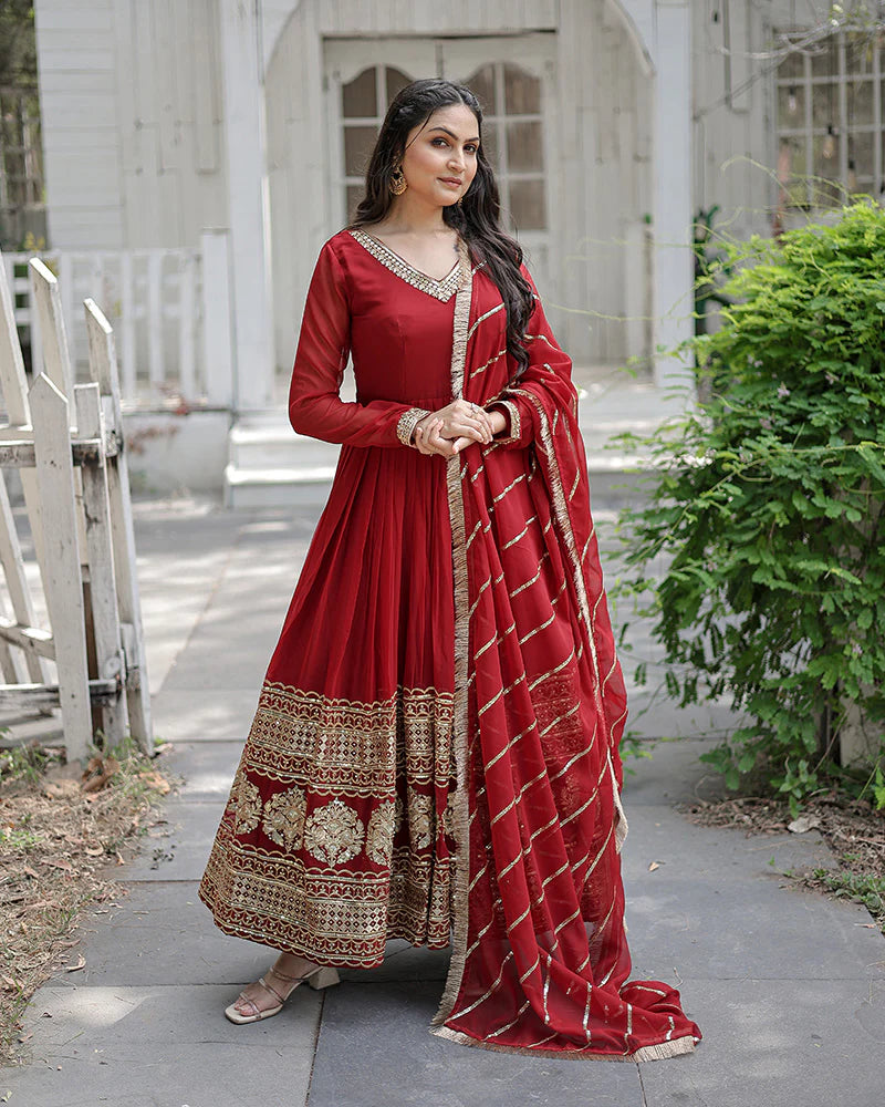 Womenline Maroon Color Designer Fully Stitched Anarkali Gown