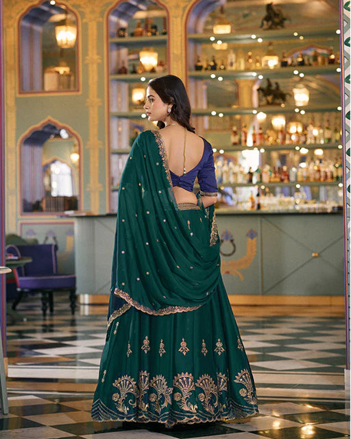 Womenline Parrot Green Color Rangoli Silk Embroidered Lehenga Choli