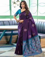 Womenline Purple Color Banarasi Jacquard Soft Silk Saree