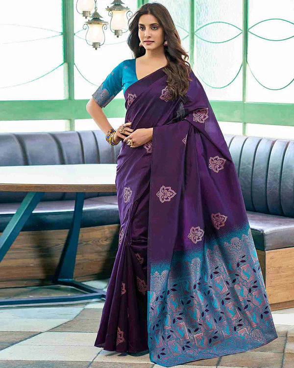 Womenline Purple Color Banarasi Jacquard Soft Silk Saree