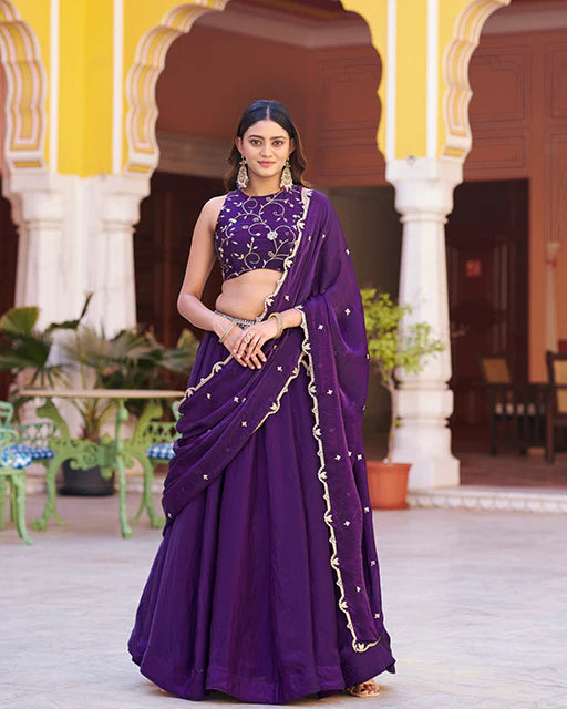 Womenline Purple Color Fendi Embroidered Lehenga Choli