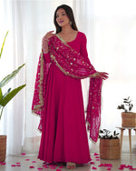 Womenline Rani Pink Color Soft Georgette Anarkali Gown With Heavy Embroidery Work Dupatta