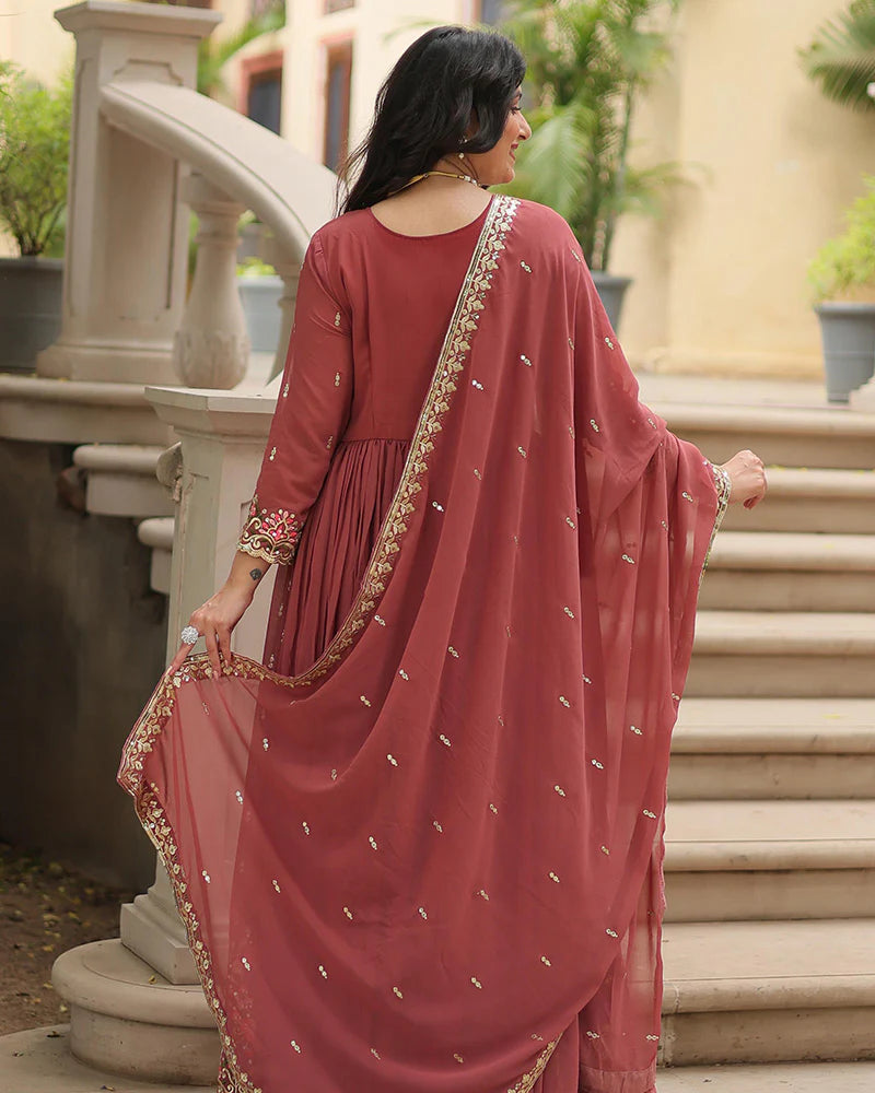 Womenline Designer Peach Color Three Piece Sharara Suit