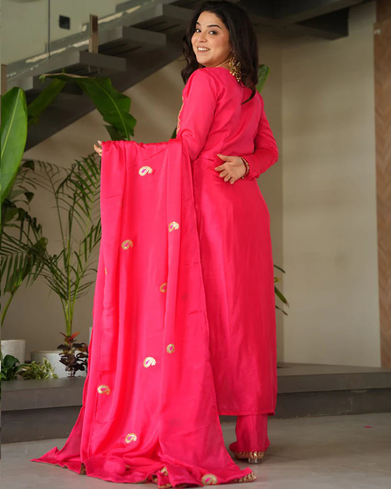 Womenline Gajri Color Chinon Embroidered Kurti Suit