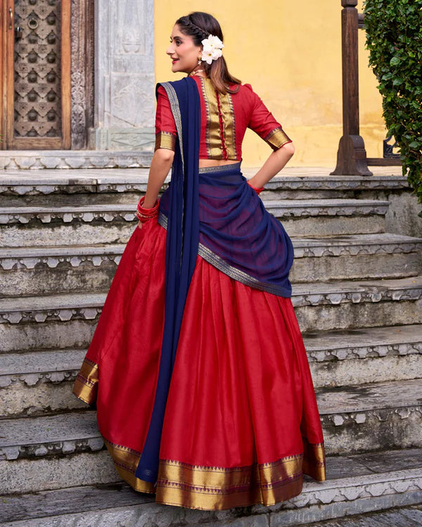 Womenline Designer Red Color Poly Cotton Half Saree