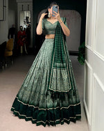 Womenline Green Color Tasar Silk Kalamkari Printed Lehenga Choli