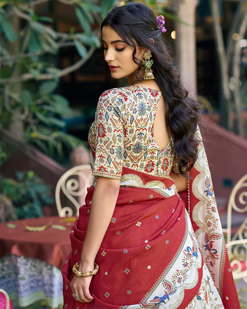 Womenline Off-White Color Tasar Silk Foil Printed Lehenga Choli