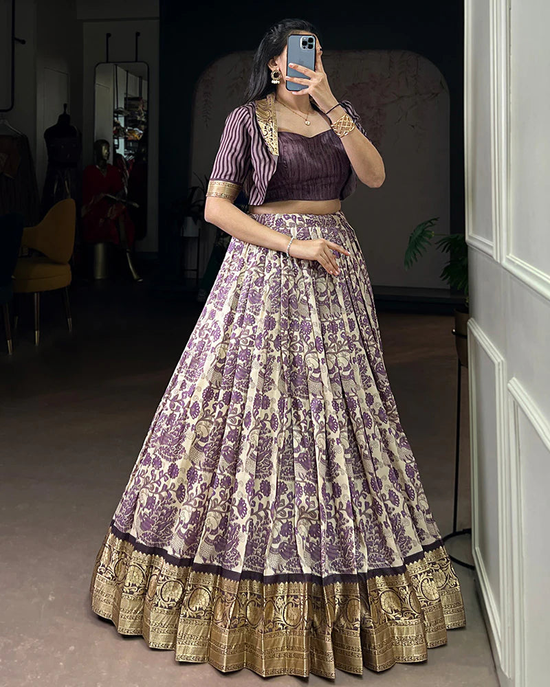 Womenline Luvender Color Tasar Silk Viscose Printed Lehenga Choli