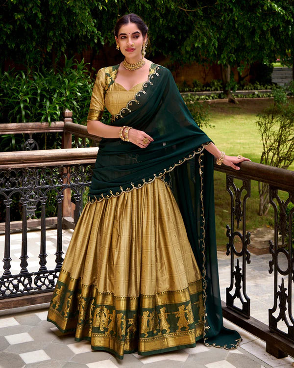 Womenline Cream Color Poly Cotton Half Saree