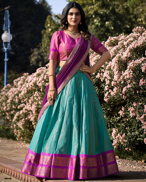 Womenline Sky Blue Color Kanchipuram Silk Designer Half Saree