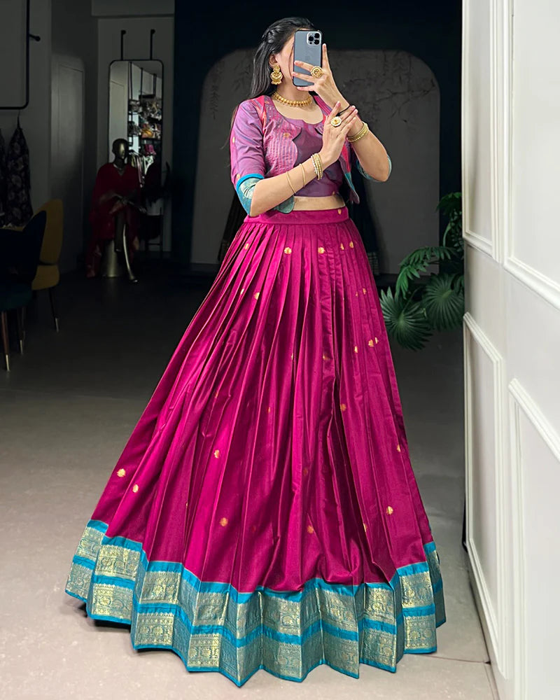 Womenline Pink Color Poly Cotton Zari Weaving Lehenga Choli