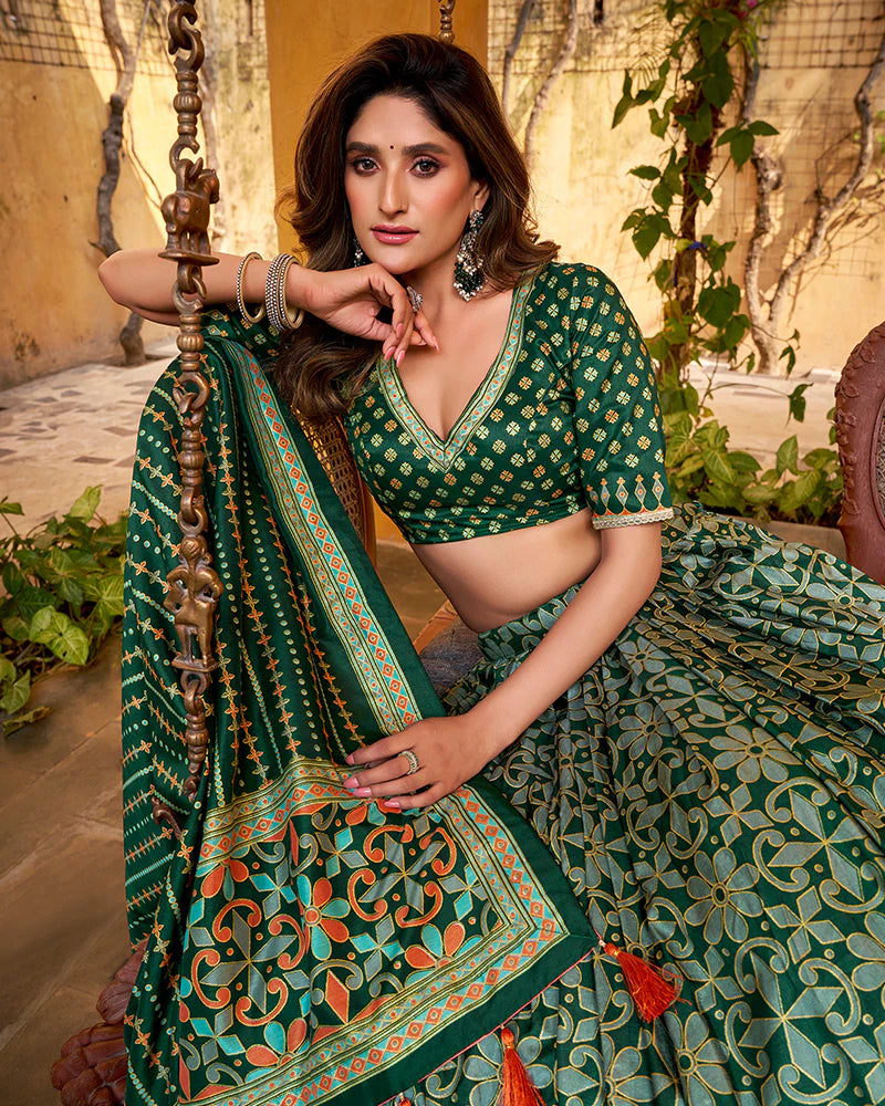 Womenline Green Color Tasar Silk Sparkle Lehenga Choli