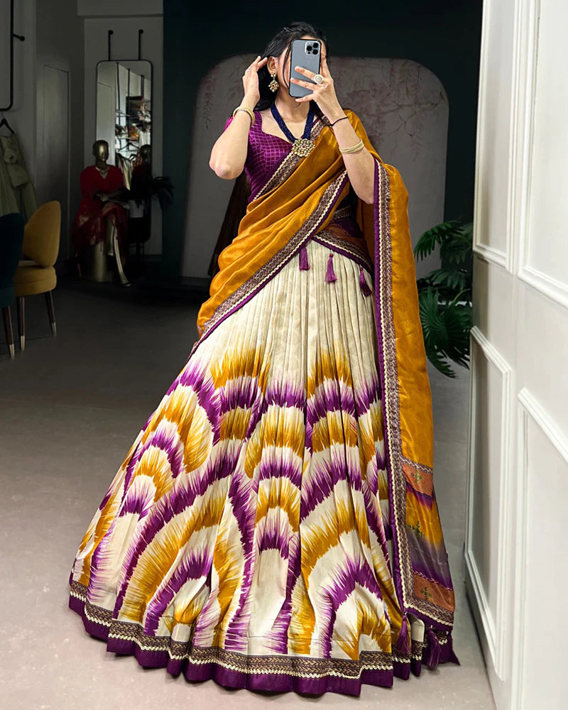 Womenline Wine Color Tasar Silk Dye Printed Lehenga Choli