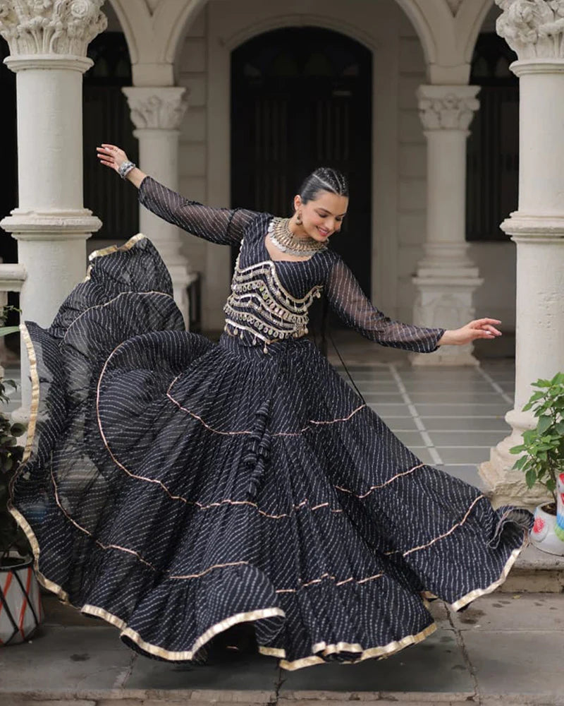 Womenline Black Color Soft Georgette Navratri Lehenga Choli