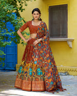 Womenline Rust Orange Color Tussar Silk Kalamkari Printed Lehenga Choli