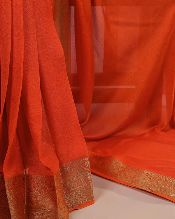 Womenline Orange Color Zari Weaving Mass Mello Saree