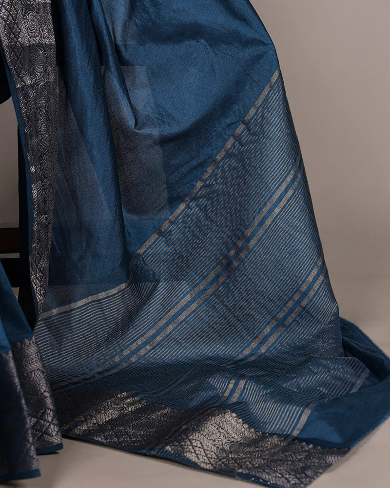 Womenline Peacock Color Nylon Dola Silk Zari Weaving Saree