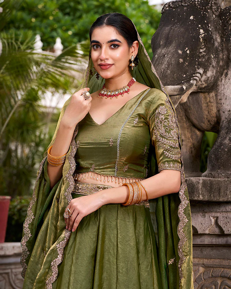 Womenline Mehndi Color Fendi Pastel Lehenga Choli