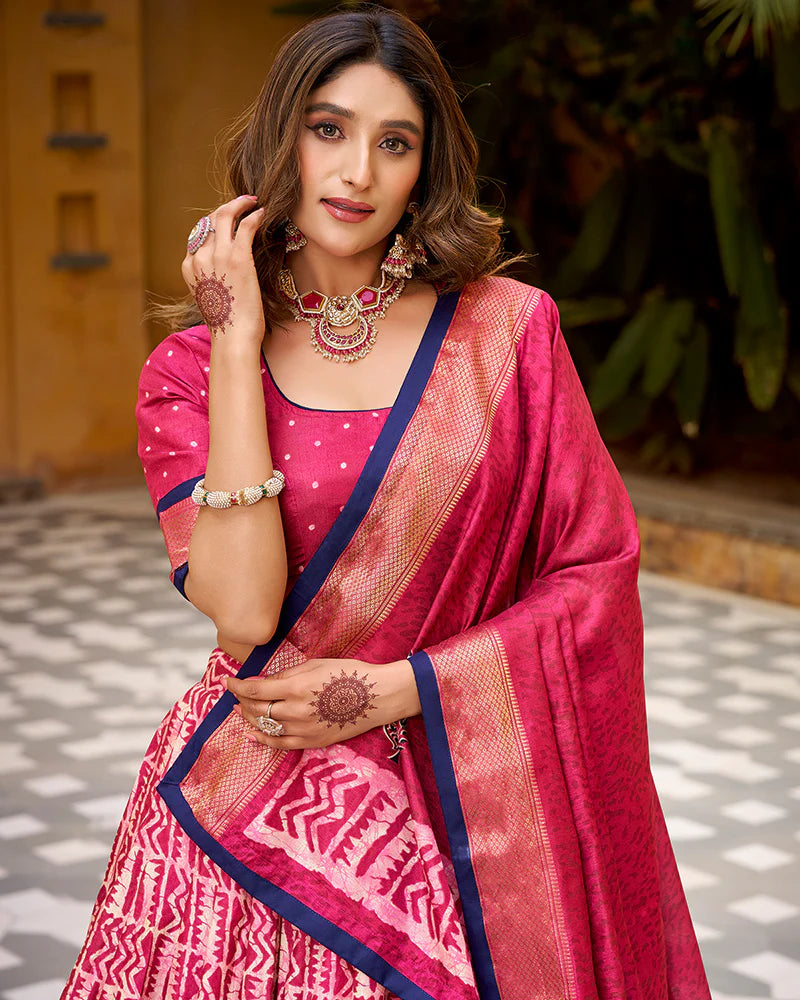 Womenline Gajari Color Dola Silk Batik Printed Lehenga Choli