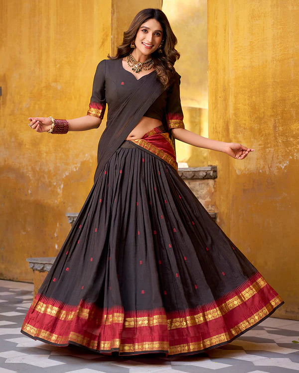 Womenline Elegant Black Pure Chanderi Half Saree With Zari Weaving