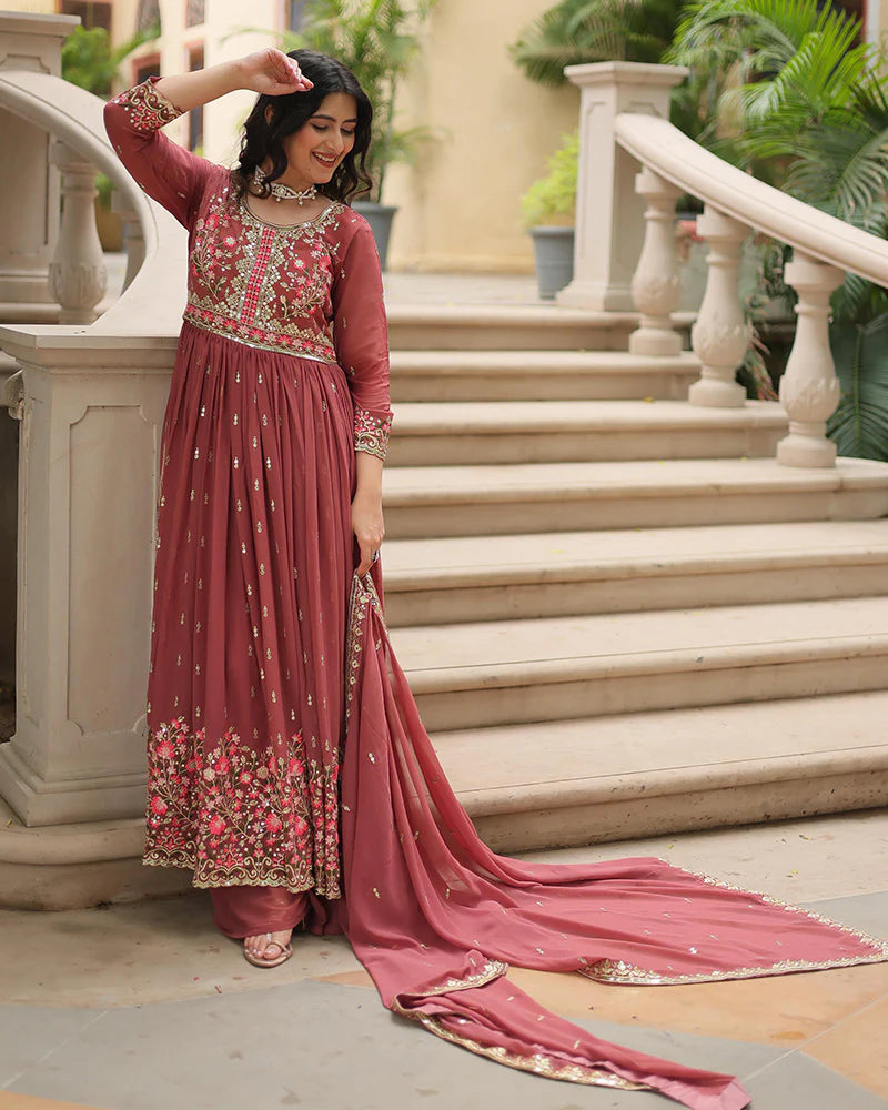 Womenline Designer Peach Color Three Piece Sharara Suit
