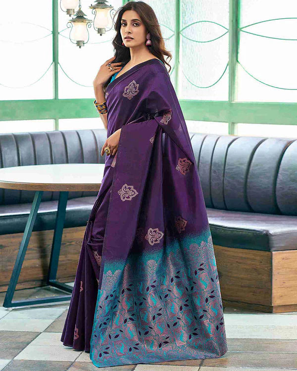 Womenline Purple Color Banarasi Jacquard Soft Silk Saree